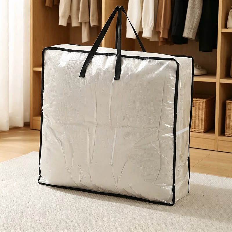 XL Storage & Moving Bag — Blue, folded in closet